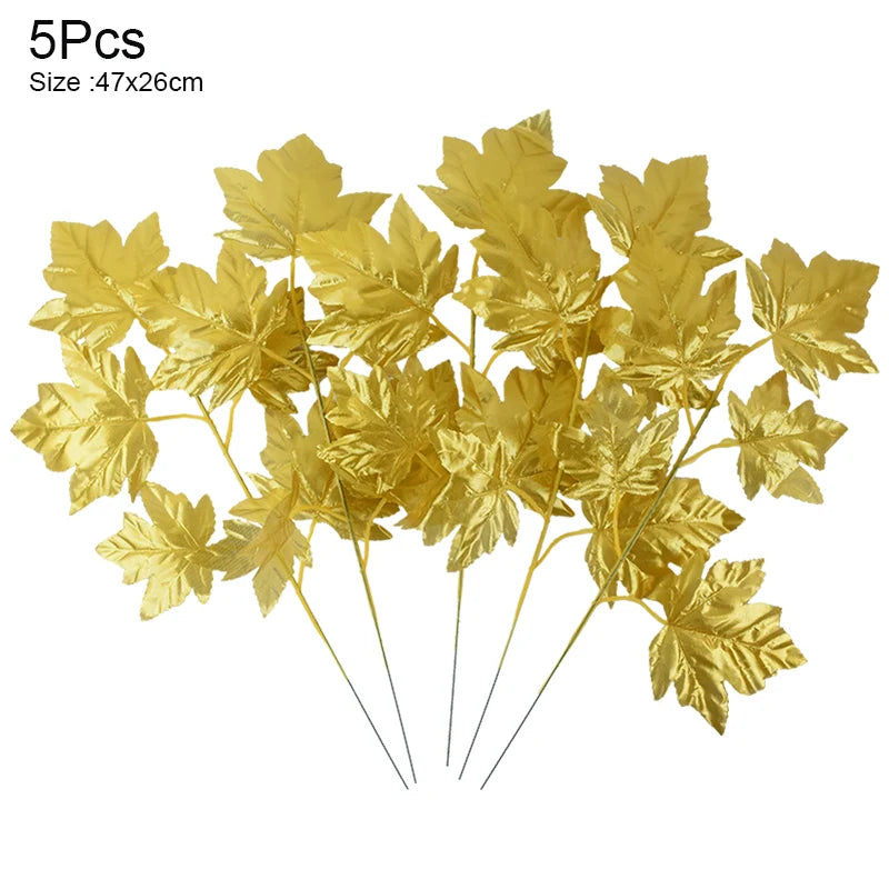 人工トロピカルヤシの葉・5個入り・ゴールドシルク・タートルリーフ