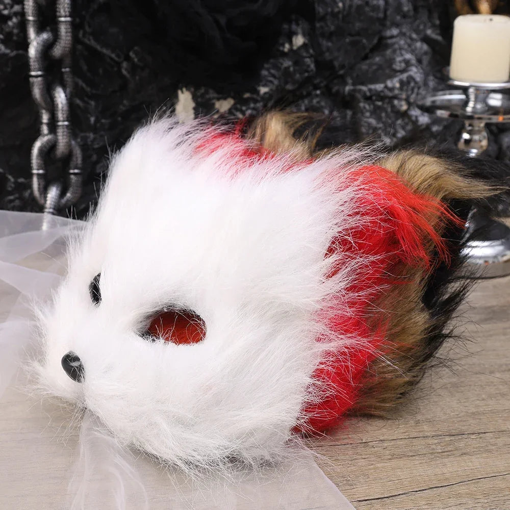 イベント・ハロウィングッズ|ファー素材キツネ型ハーフマスク