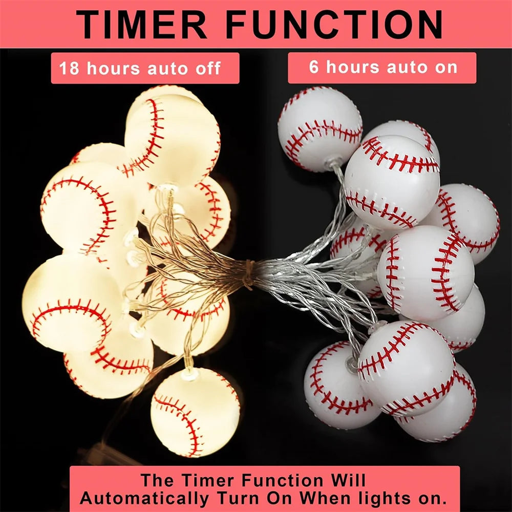 イベント・ハロウィン装飾|野球・サッカー・ビーチバレーボール型LEDストリングライト(1.5M/3M/6M)