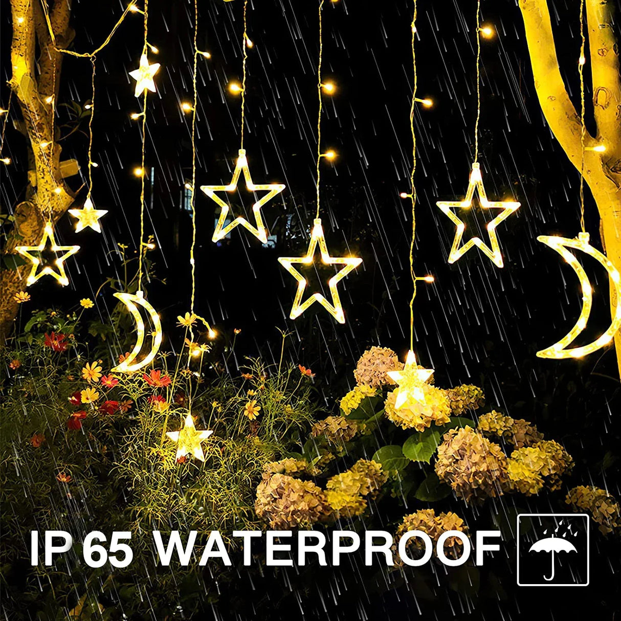 ソーラーライト|イベント・クリスマス装飾|防水 ソーラー&電池式LEDスタームーンライト(3.5M)