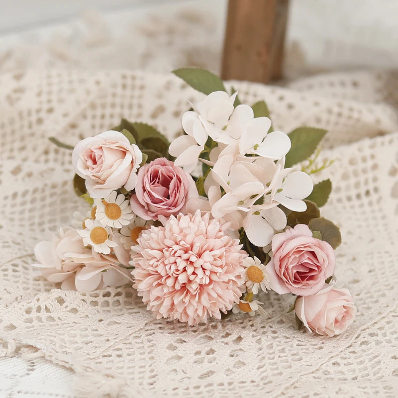 パーティー・インテリア装飾|シルク造花ローズ・ひまわり・アジサイセット(長さ約30㎝)