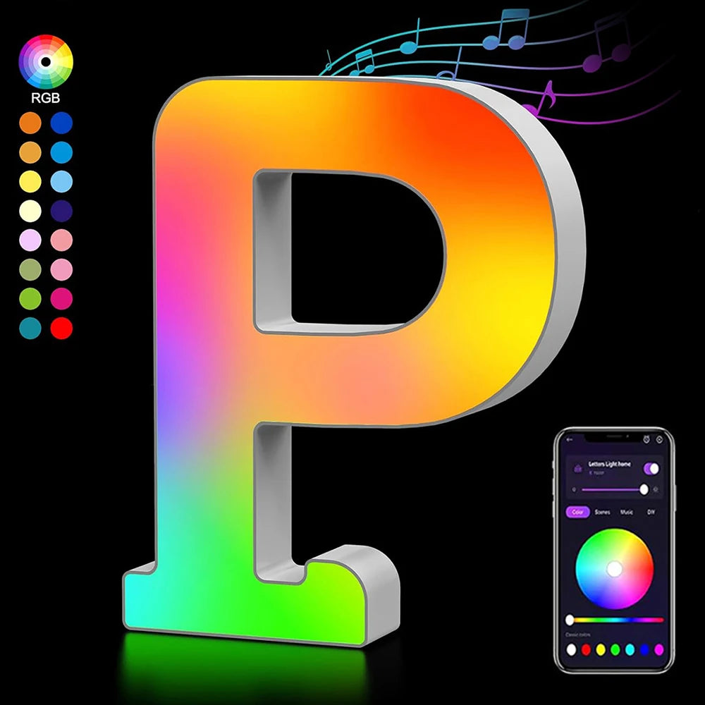 【LED装飾】LEDライト・デコレーションライト(数字/アルファベット)調光可能 レインボーカラー