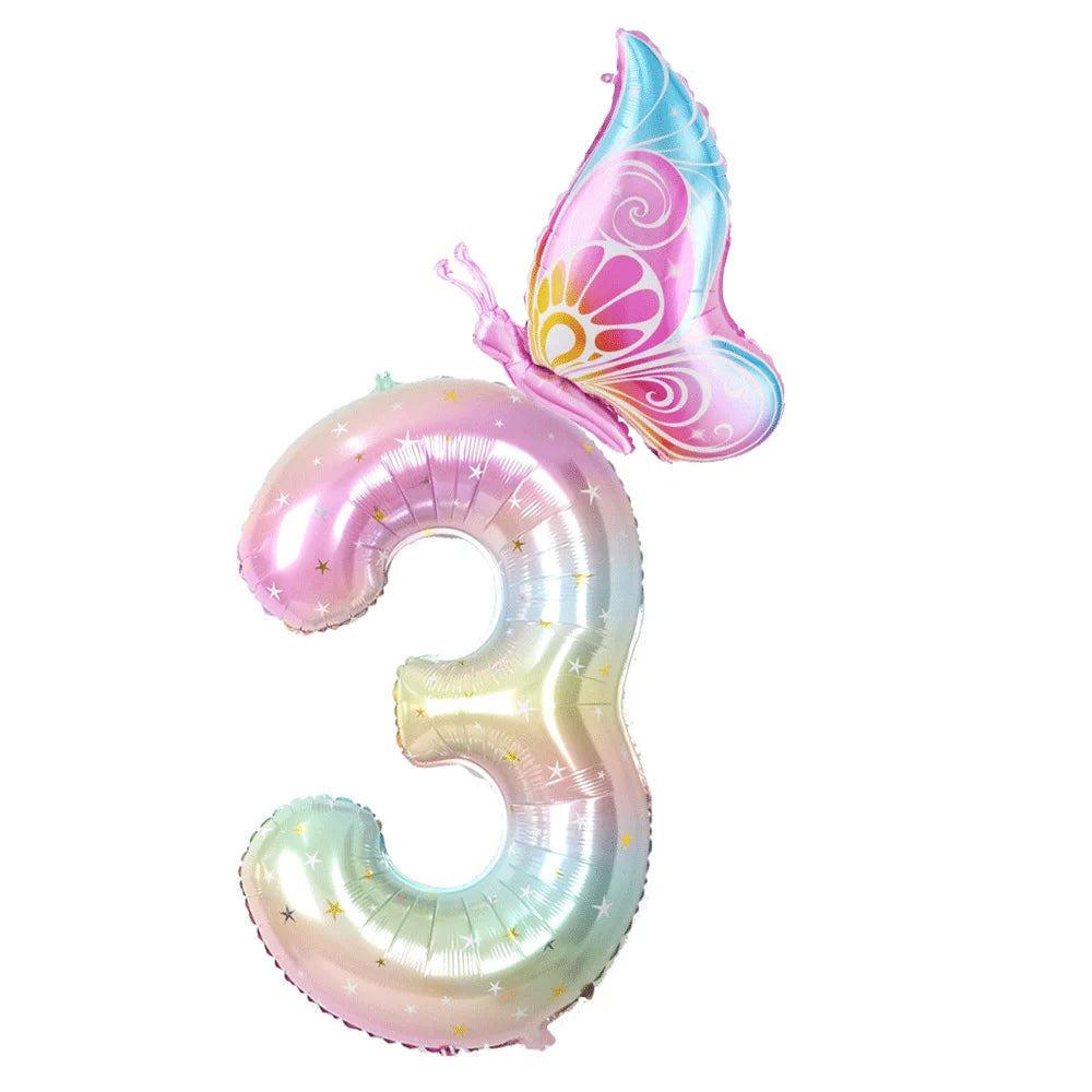 バルーン装飾 数字・バタフライなどレインボーカラーバルーン 誕生日用