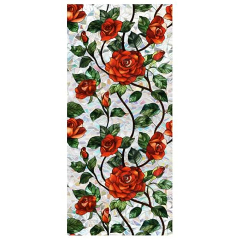 フラワー柄ステンドグラス風 ウィンドウフィルム(UVカット・静電気吸着タイプ)