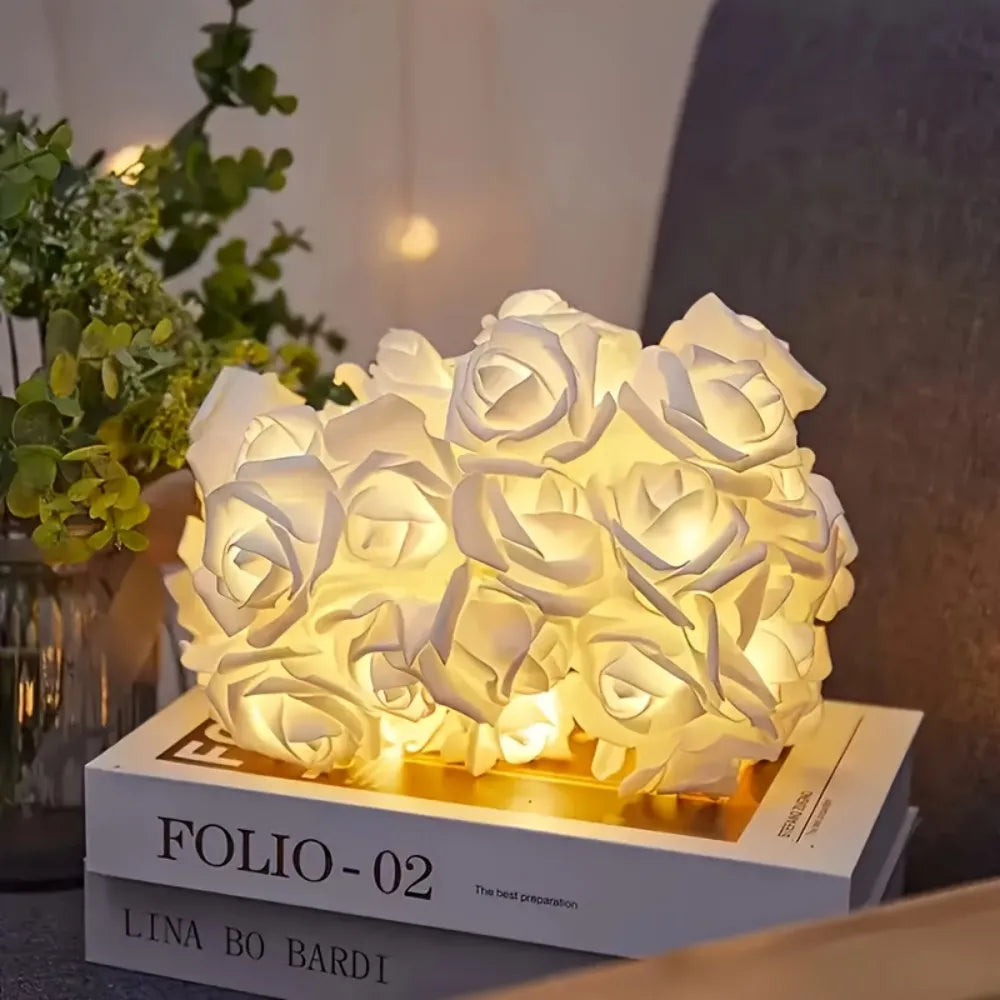 ホワイトローズLEDストリングライト 電池式