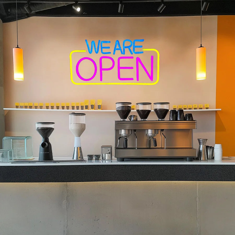 WE ARE OPEN LEDネオンサイン(ネオン看板) ブルー・ピンク
