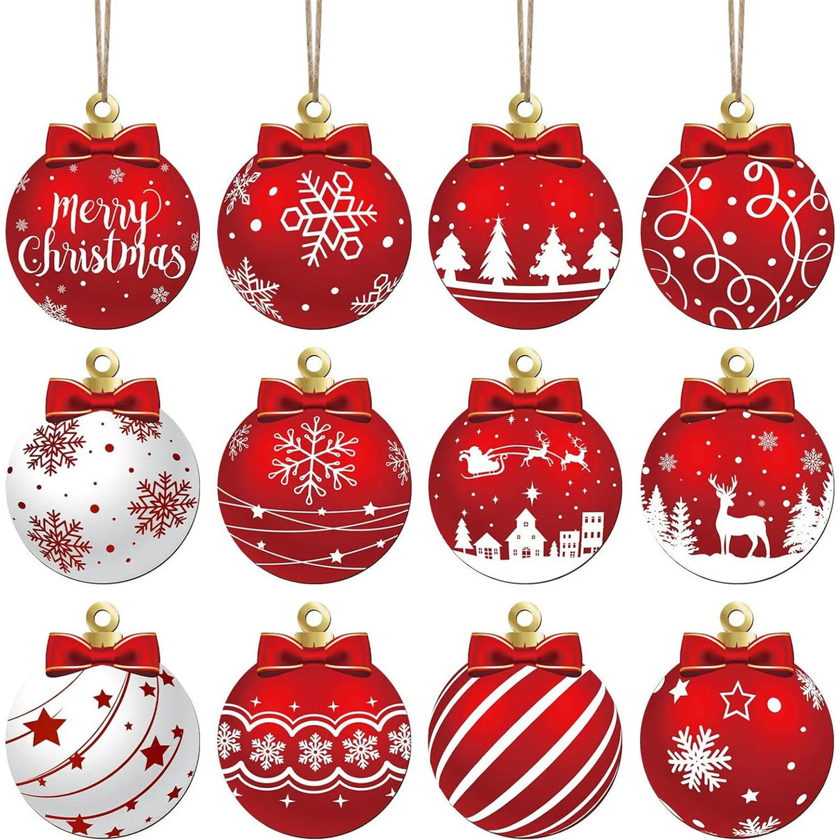 イベント・クリスマス装飾|12個セット 木製オーナメント