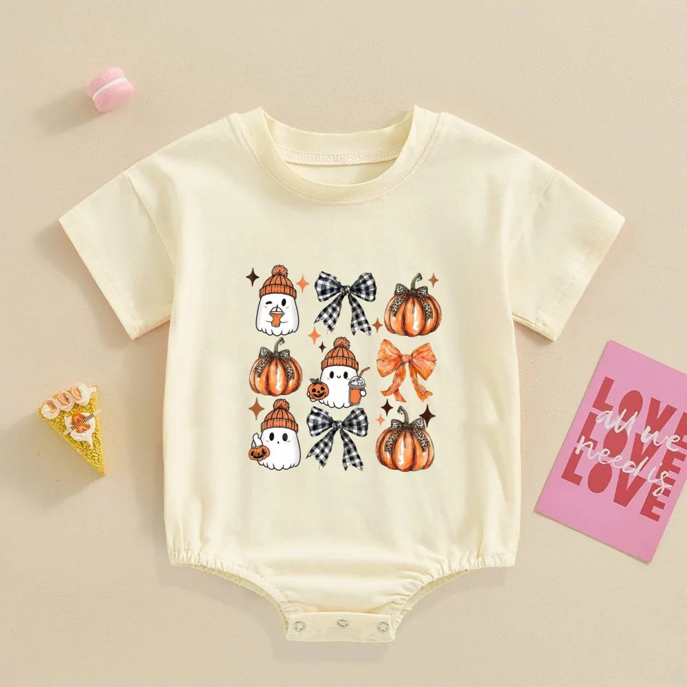 イベント・ハロウィングッズ|ゴースト柄プリント半袖ロンパース(6〜24ヶ月)