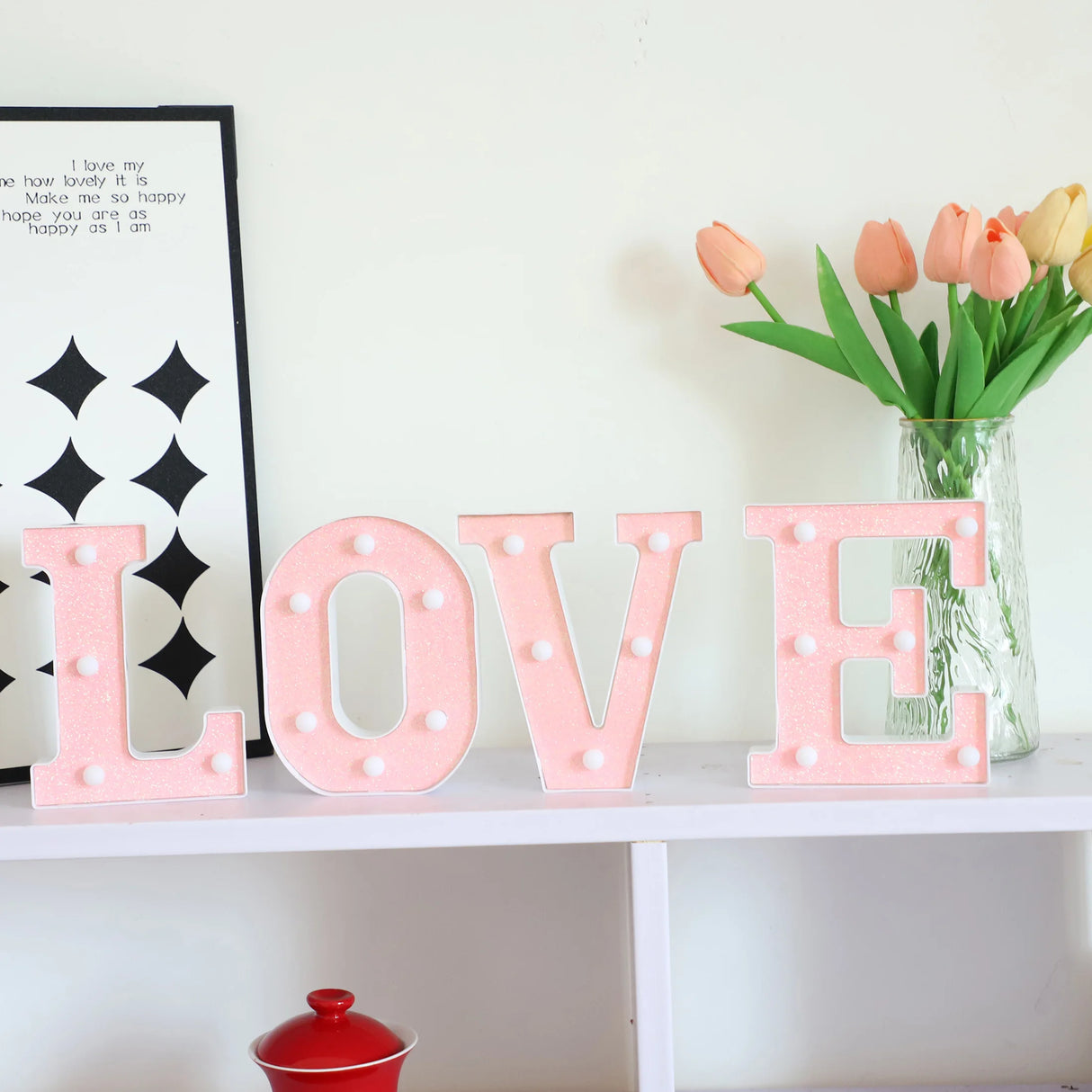 【LED装飾】LEDライト・デコレーションライト(アルファベット)ゴールド・ピンク 16cm