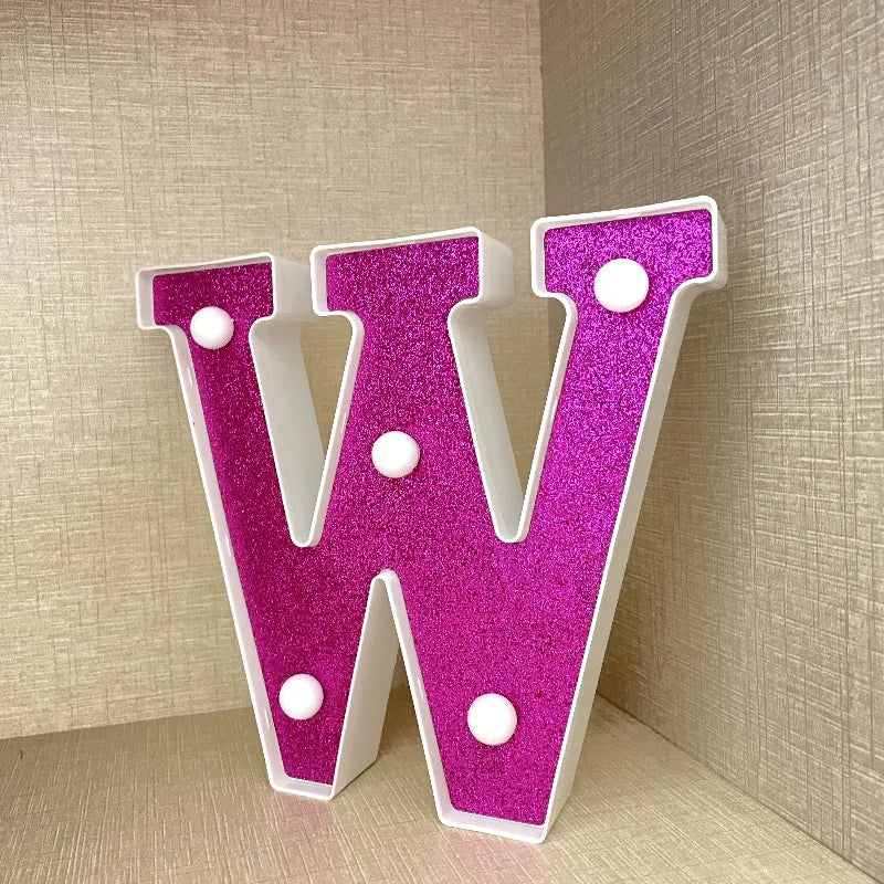 【LED装飾】LEDライト・デコレーションライト(ハート/アルファベット/数字)ピンク パープル 16cm PVC