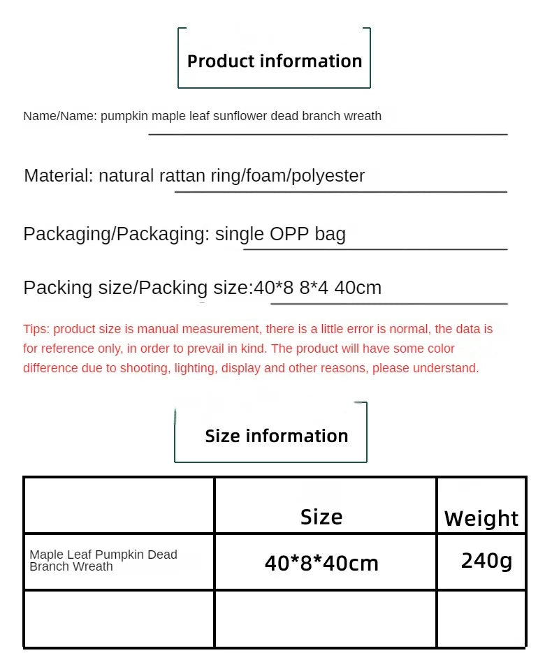 イベント・ハロウィングッズ|秋色リースカボチャとメープルリーフ装飾