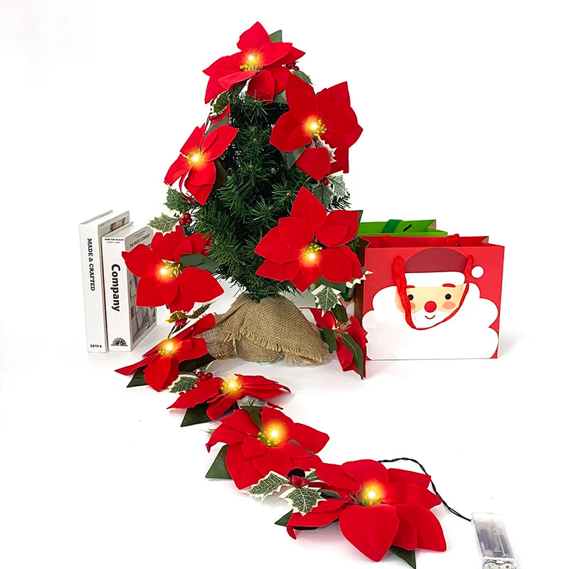 イベント・クリスマス装飾|ポインセチア LEDライト ガーランド