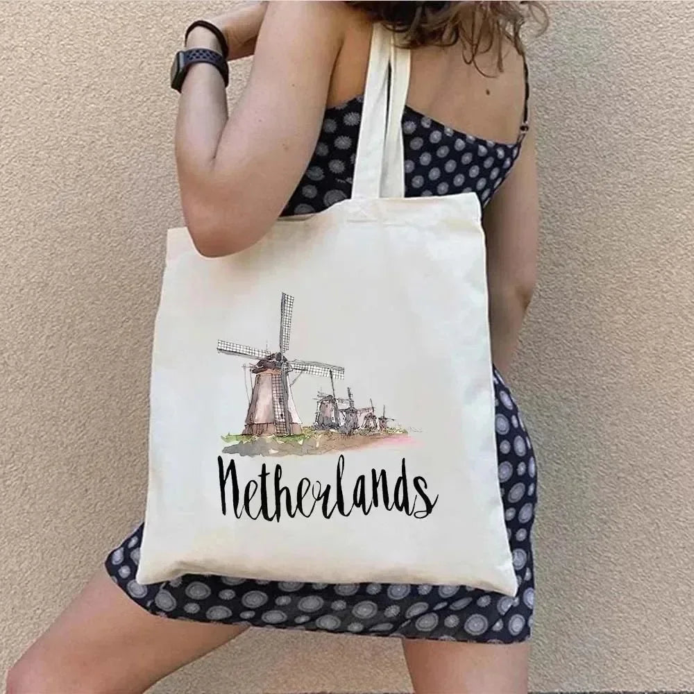 |ノベルティ用品 | パリ柄プリントトートバッグ | 34×38c