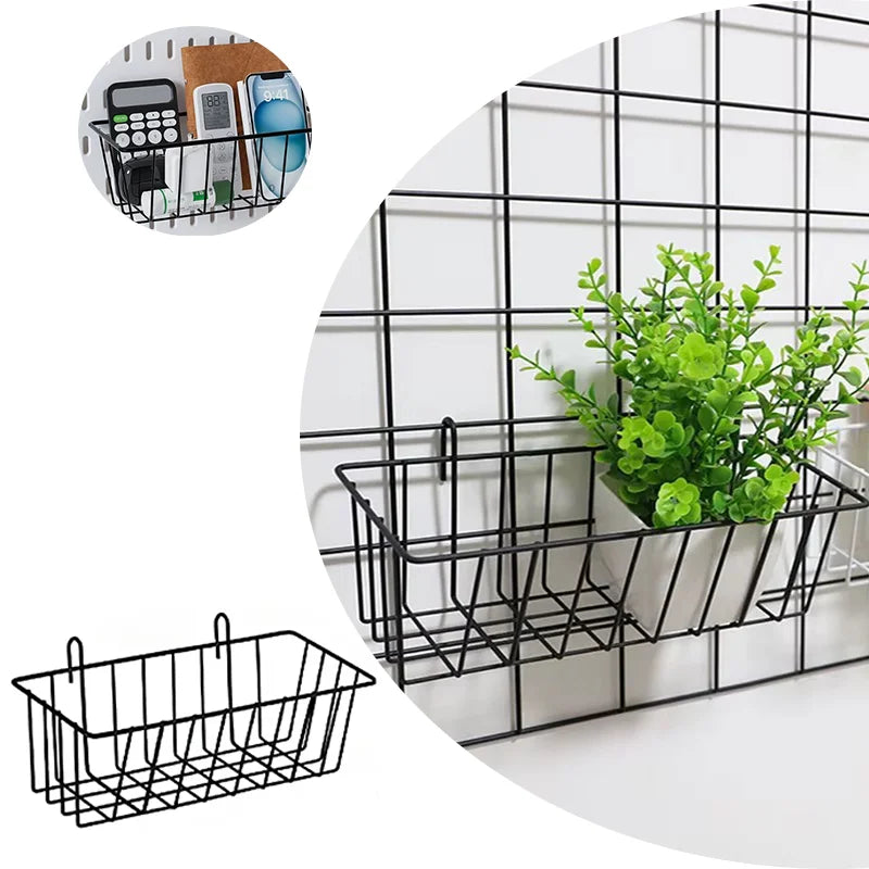 アイアングリッド壁掛け収納バスケット