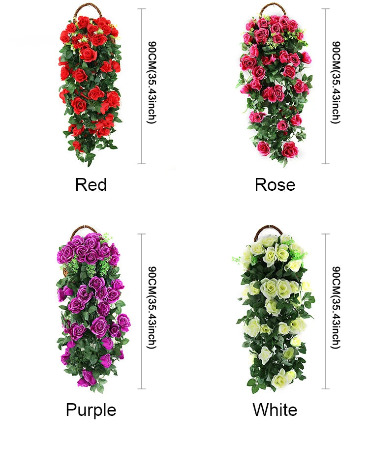 造花ハンギングローズ&アイビー壁掛け