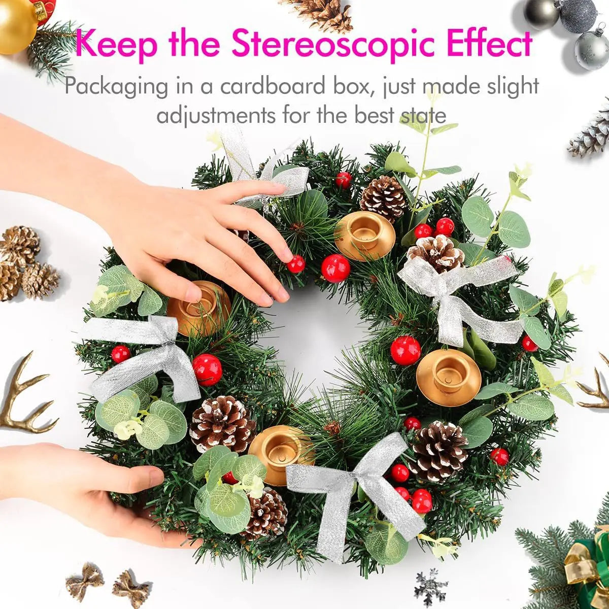 クリスマスリース|リボン付きクリスマスデコレーションリース