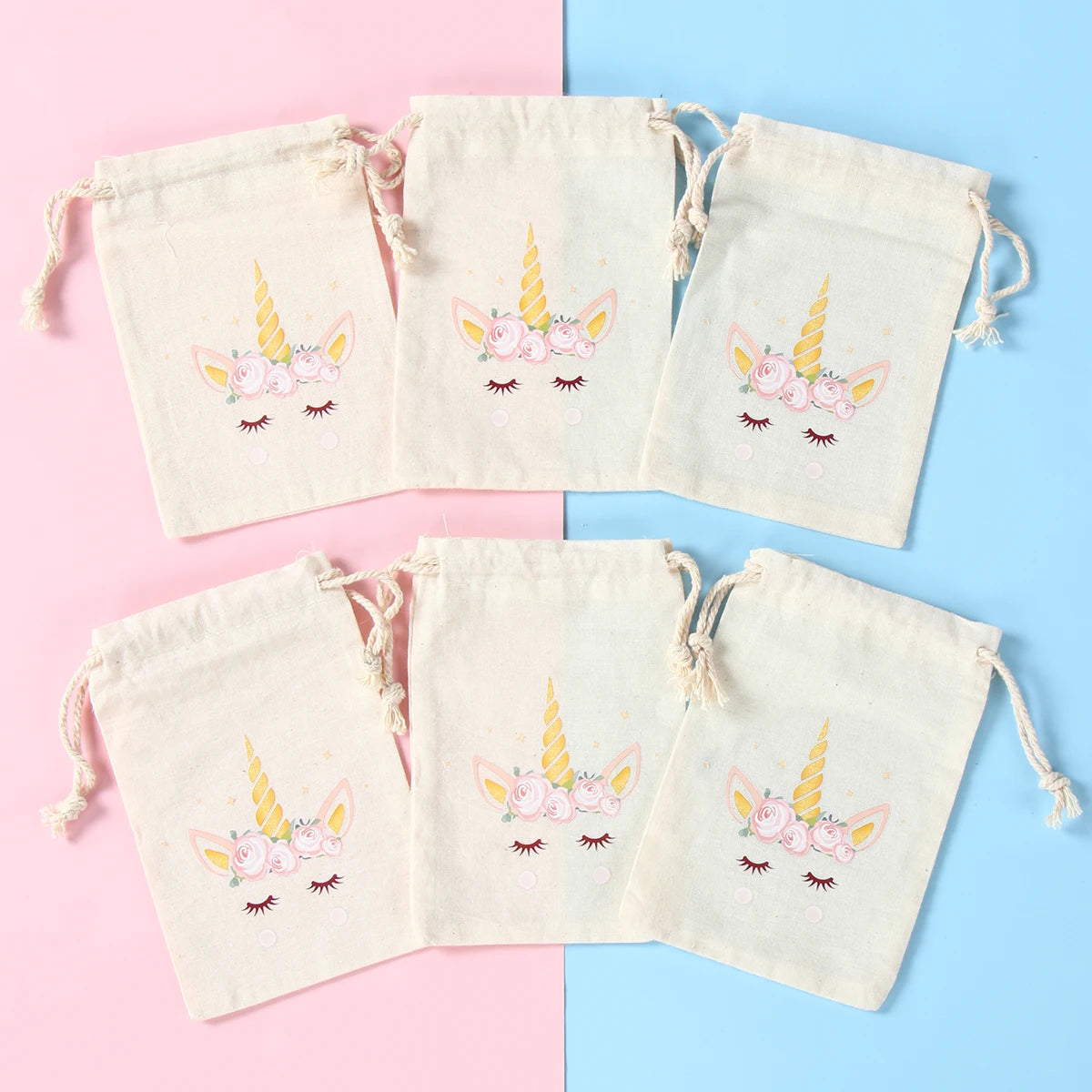 |イベント・ノベルティ用品 | ユニコーン柄 きんちゃく 6個セット | W10×H15cm