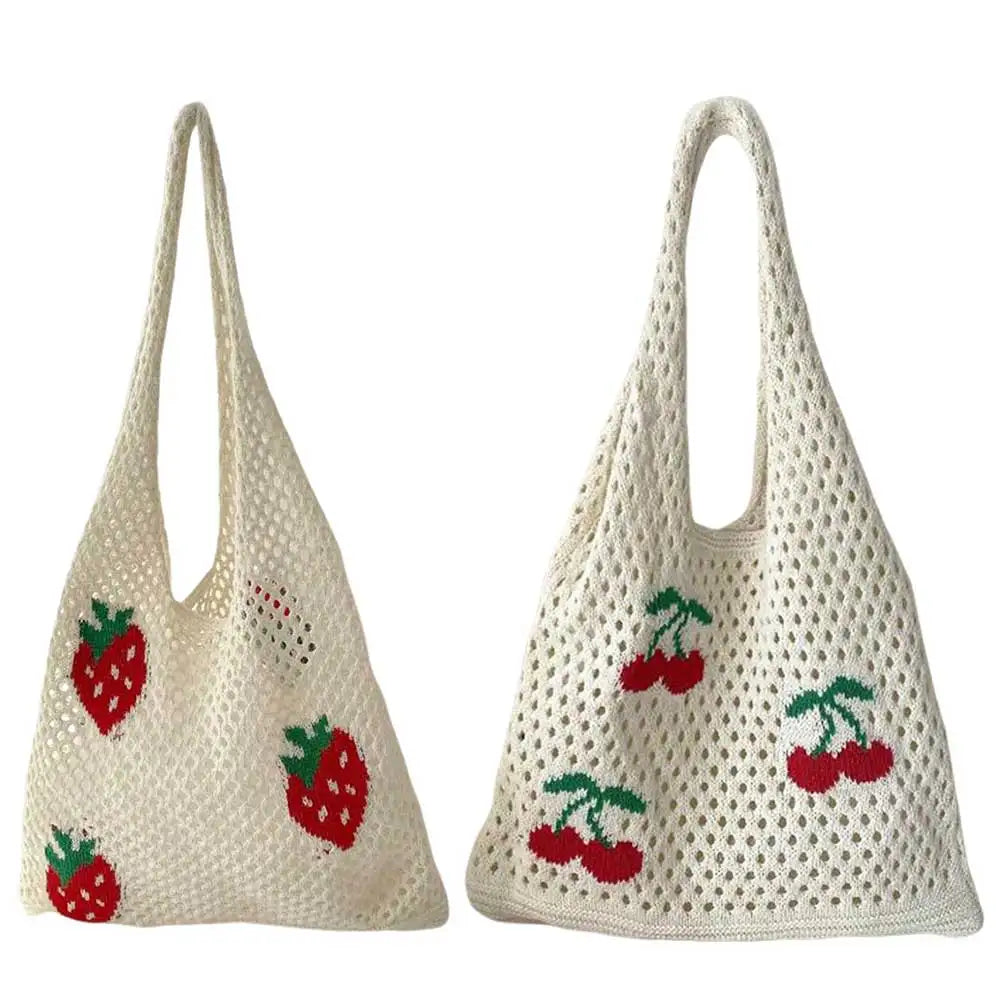 |ノベルティ用品 | ストロベリー・チェリー柄 ニットバッグ