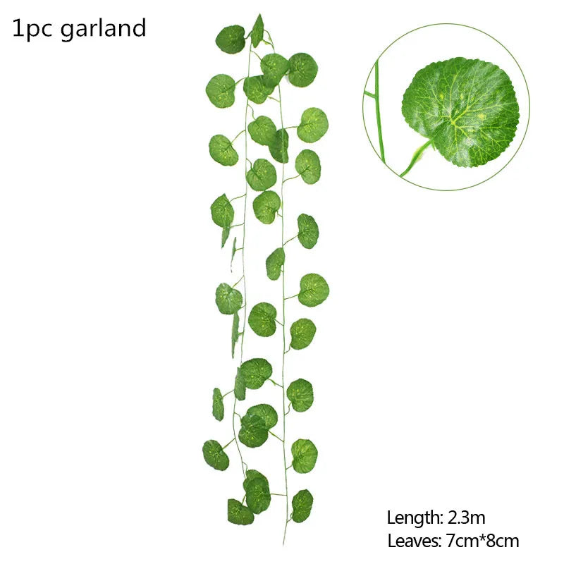 グリーンユーカリの葉ガーランド・藤の造花・ラタンフェイク植物・シルクの葉つる