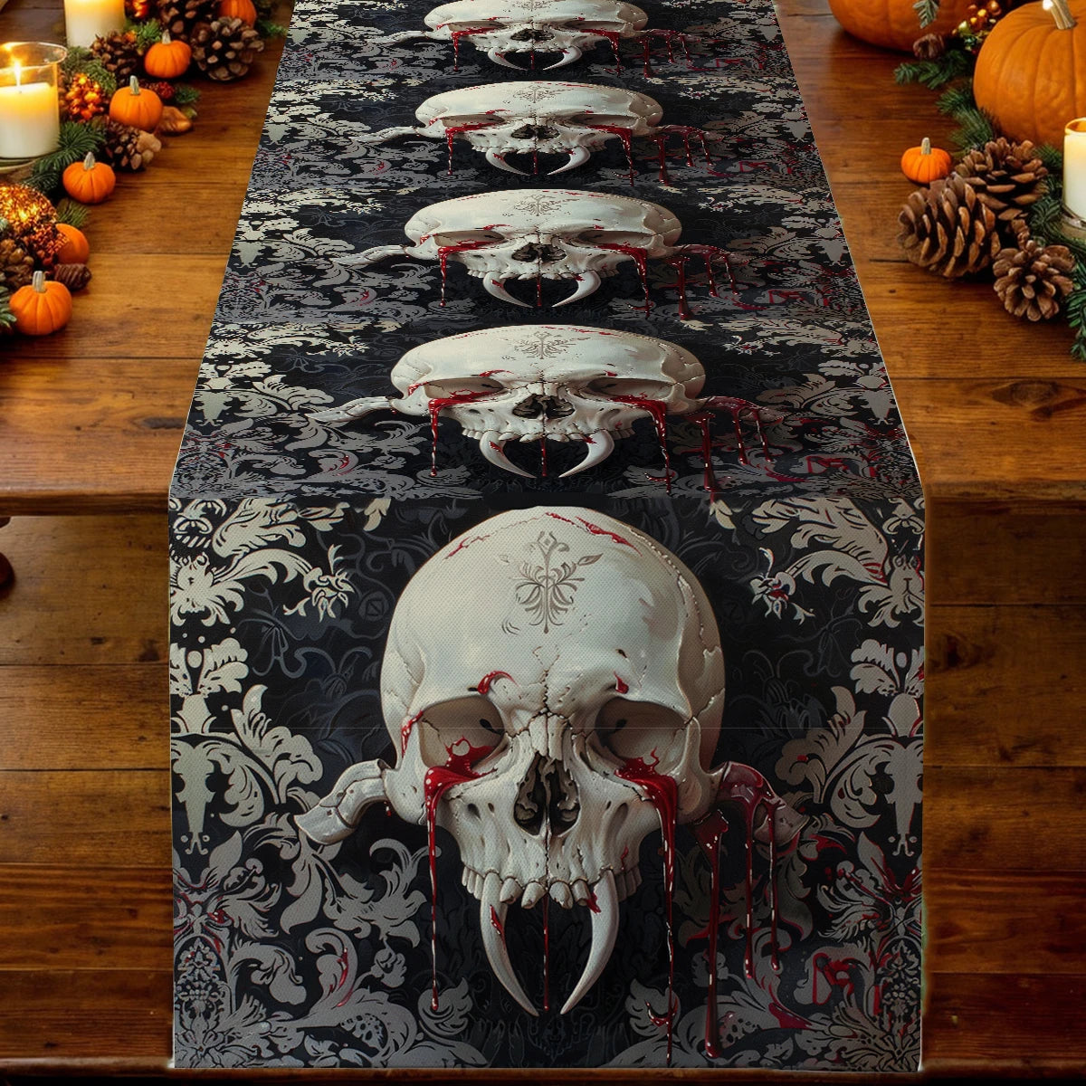 イベント・ハロウィングッズ|スカル柄 テーブルランナー 装飾