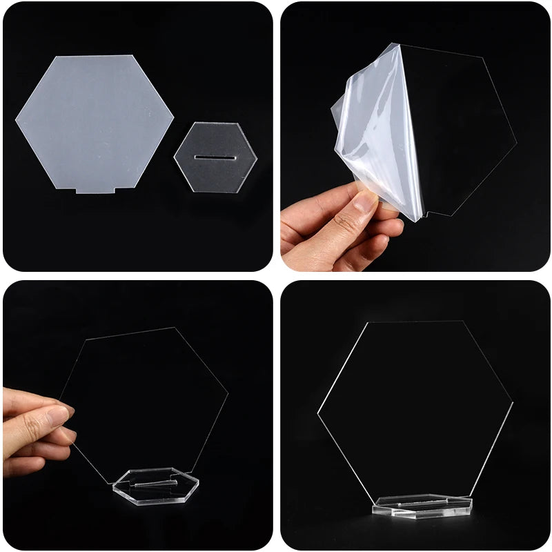 イベント・結婚式装飾|透明アクリル六角形テーブルサインセット