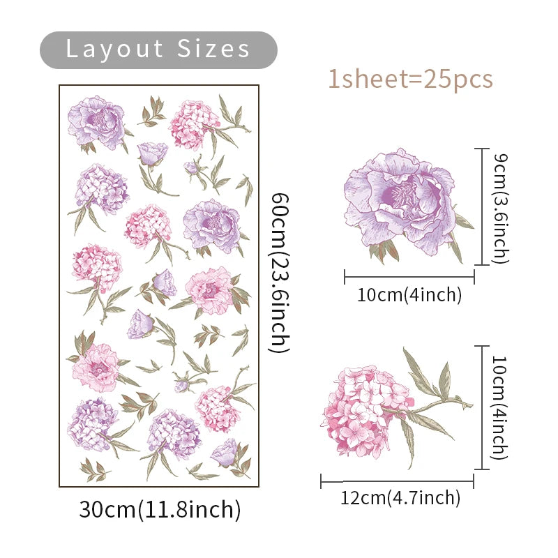 インテリア装飾用 室内装飾 花柄ステッカー 25pcs アンティーク調淡色