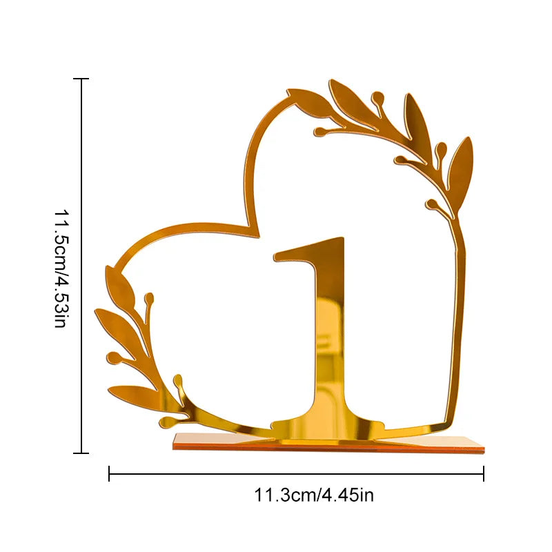 イベント・結婚式装飾|ハート型 ゴールドアクリルテーブルナンバー