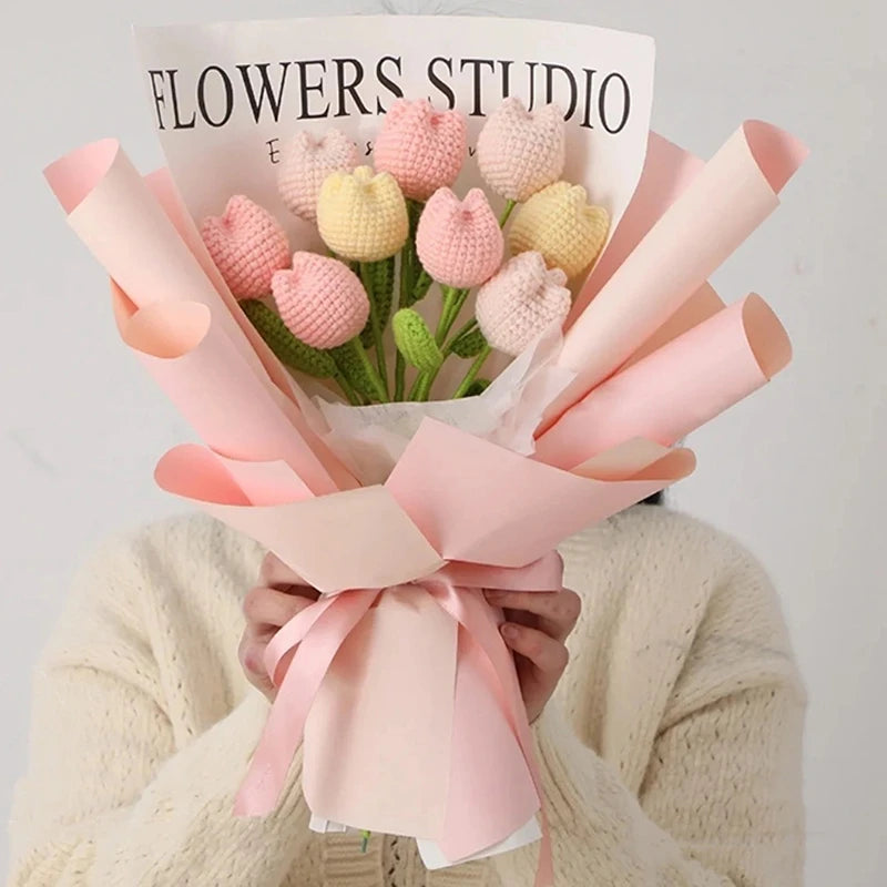 パーティー・インテリア装飾|アレンジメント用造花 かぎ針編みハート・チューリップ(40c)