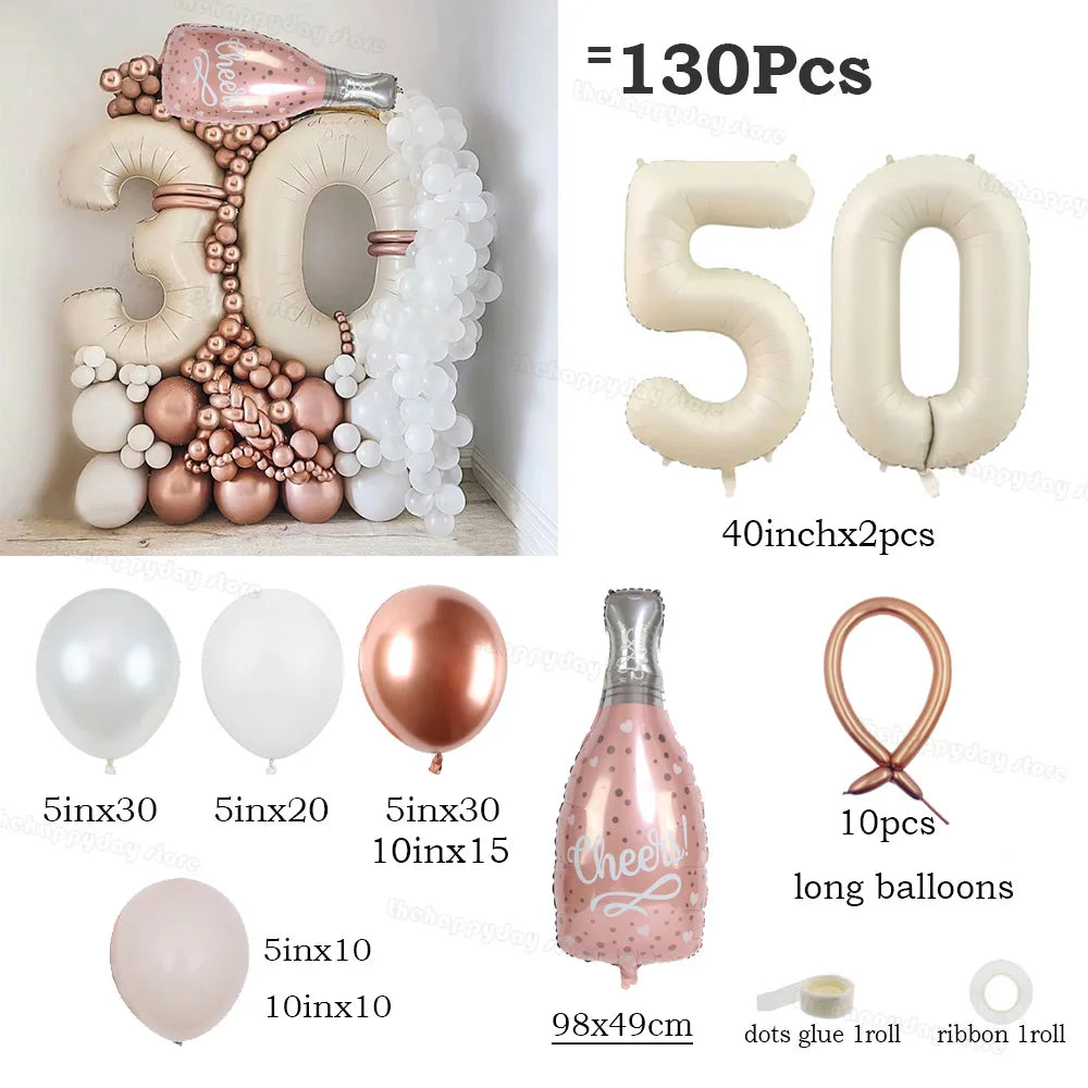 ホワイトゴールド数字バルーン(ナンバーバルーン)130個セット