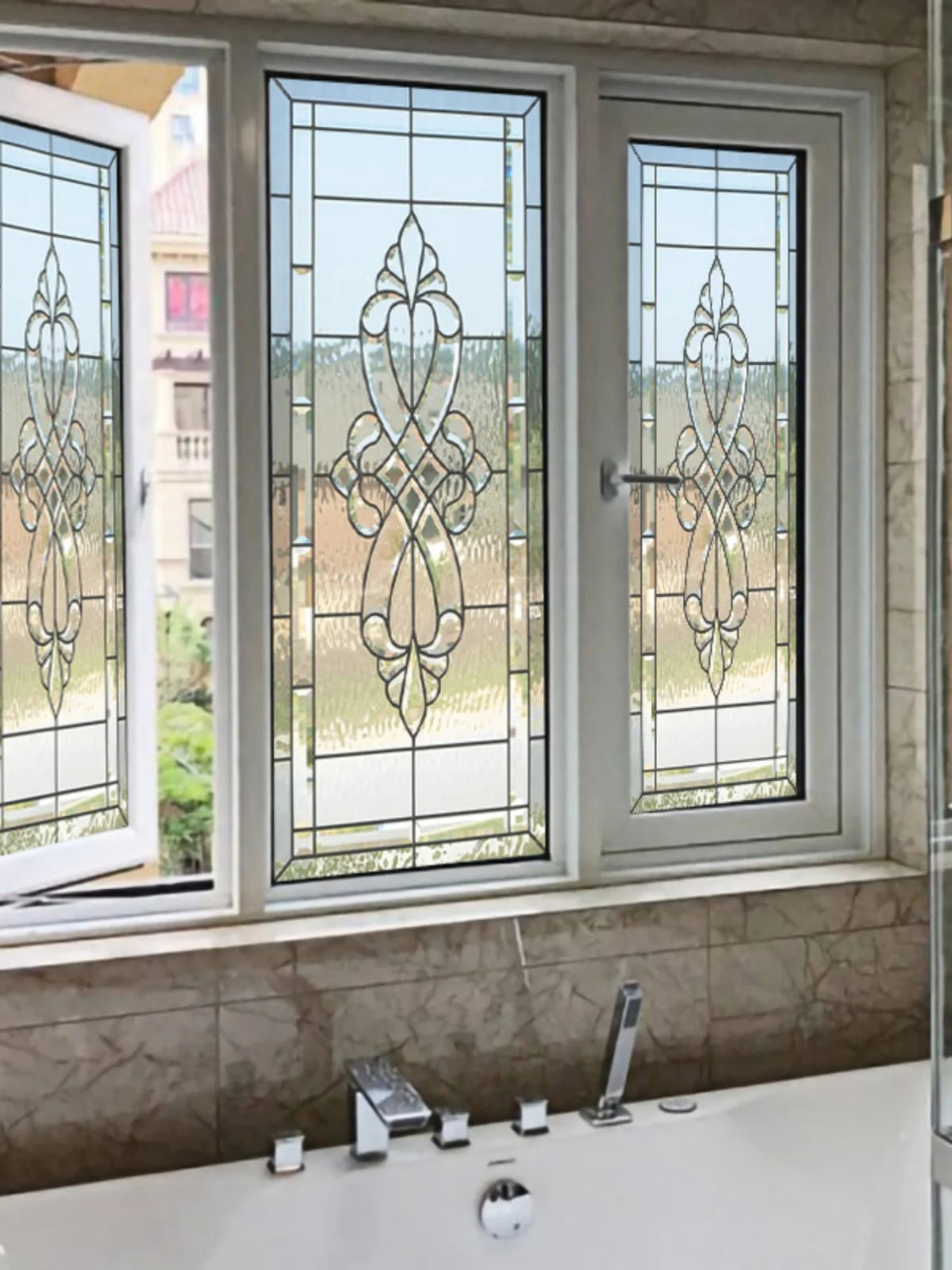 【UVカット・静電気吸着タイプ】ステンドグラス風 ウィンドウフィルム(モダン柄6パターン)