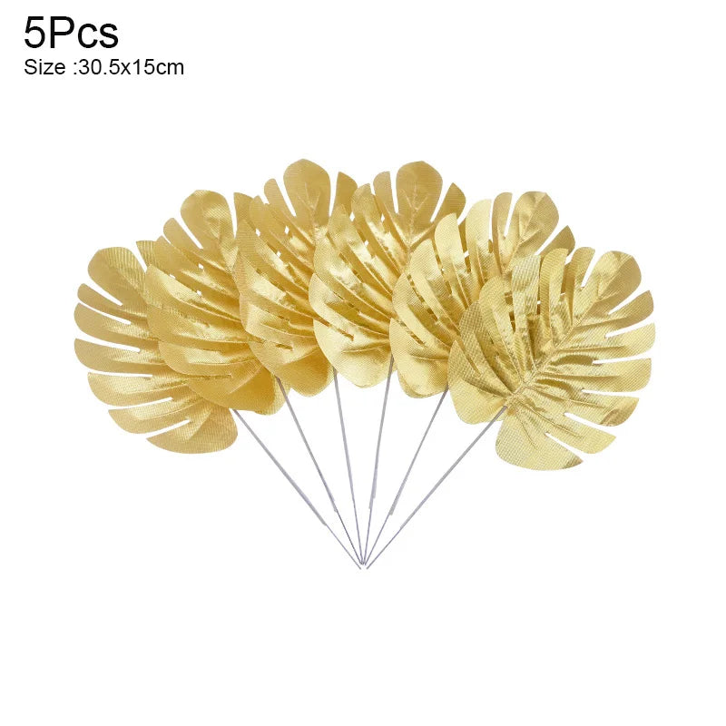 人工トロピカルヤシの葉・5個入り・ゴールドシルク・タートルリーフ