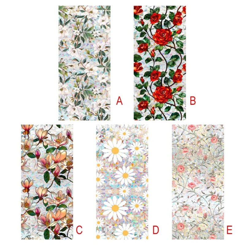 フラワー柄ステンドグラス風 ウィンドウフィルム(UVカット・静電気吸着タイプ)