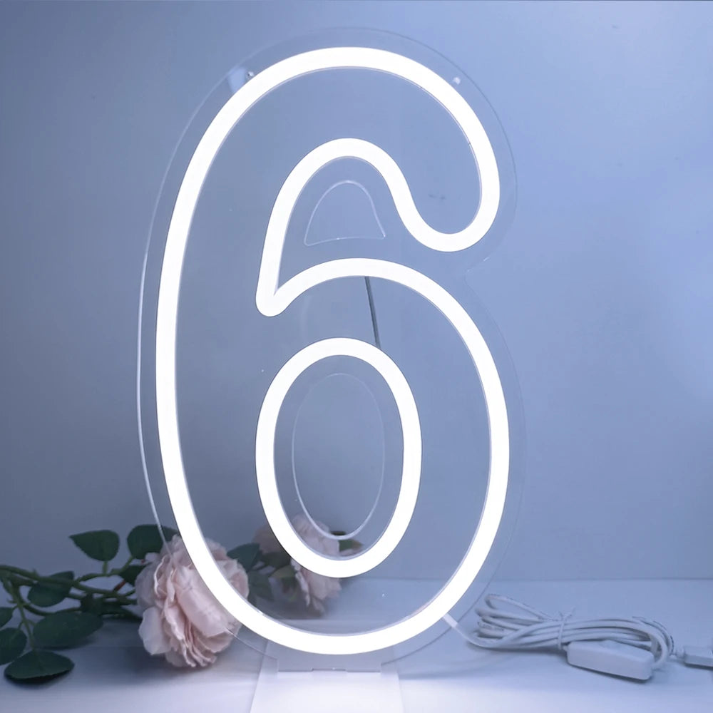 LED数字ネオンサイン(ネオン看板)(0〜9)|USB電源・調光機能付き