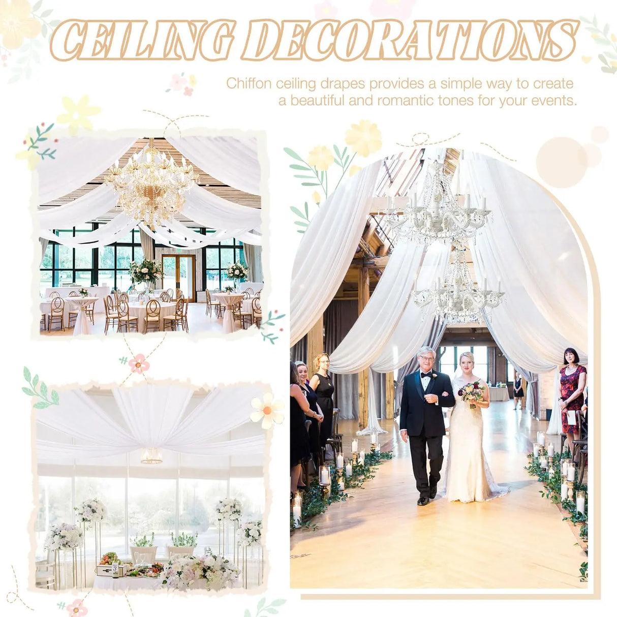 エレガントなウェディング用シフォンドレープ