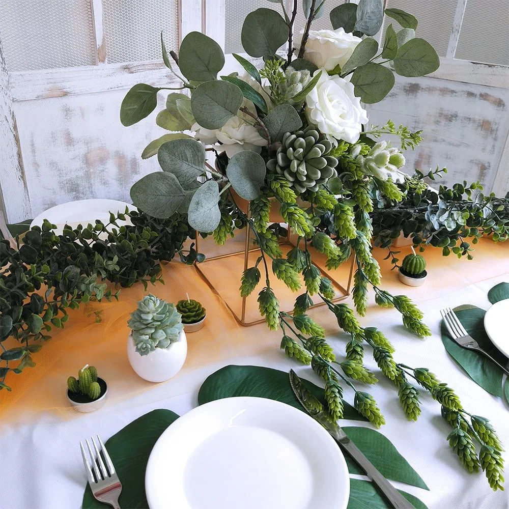 人工ホップフラワーつるガーランド植物・2個入り・フロストグリーン・各29.5インチ