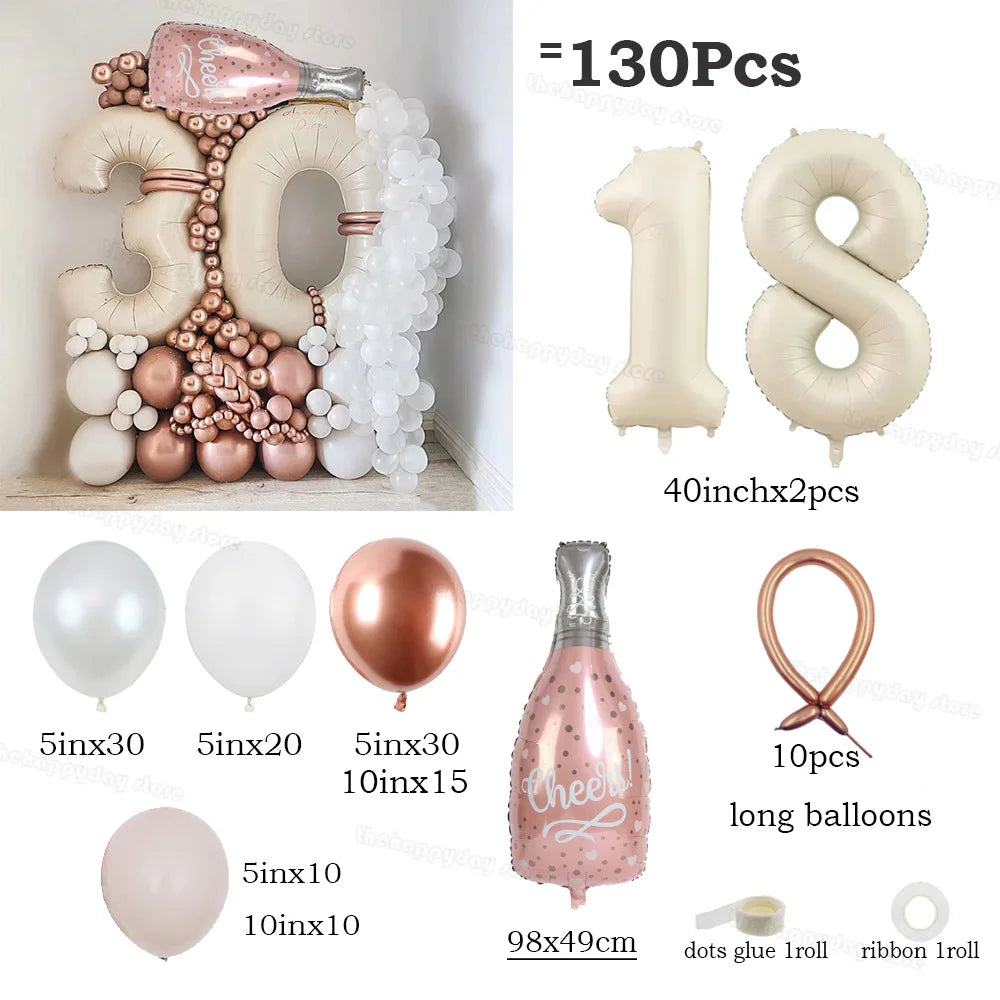 ホワイトゴールド数字バルーン(ナンバーバルーン)130個セット