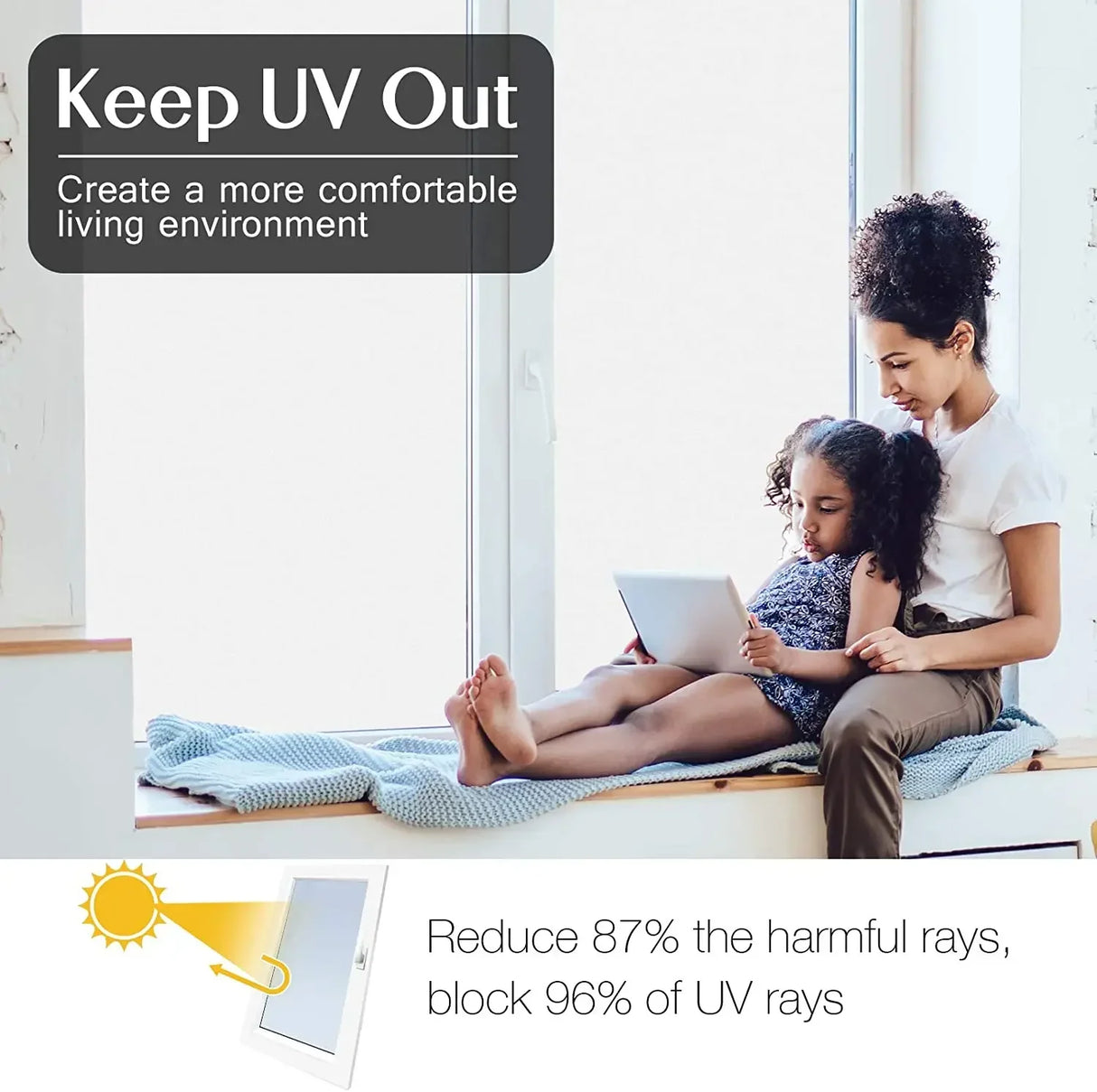 【静電気で簡単貼り付け】すりガラス風ガラスフィルム – プライバシー保護&UVカット&断熱効果