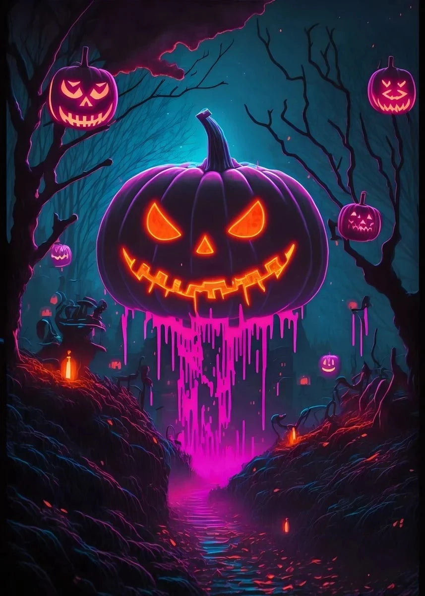 イベント・ハロウィングッズ|ネオンパンプキンキャンバスアート