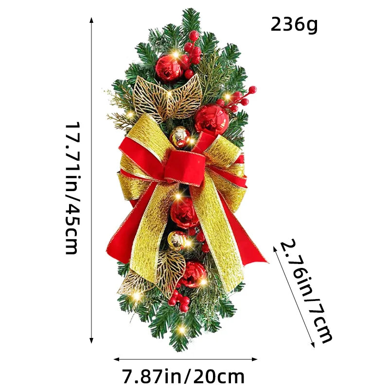 クリスマスリース|イベント・クリスマス装飾|赤いラタンリボンのLEDリース