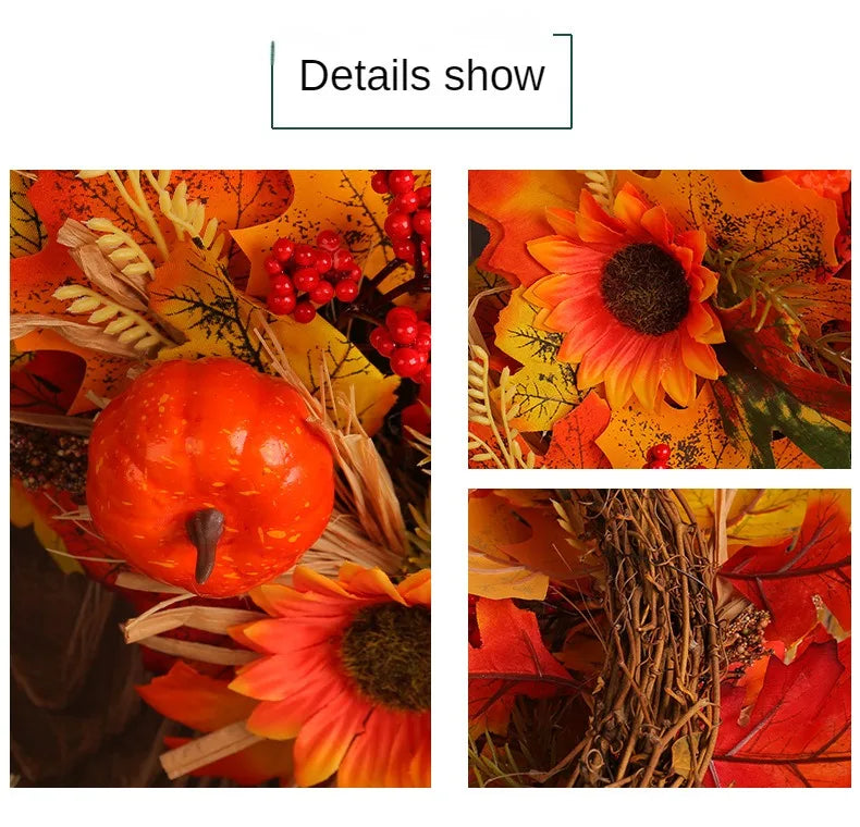 イベント・ハロウィングッズ|秋色リースカボチャとメープルリーフ装飾