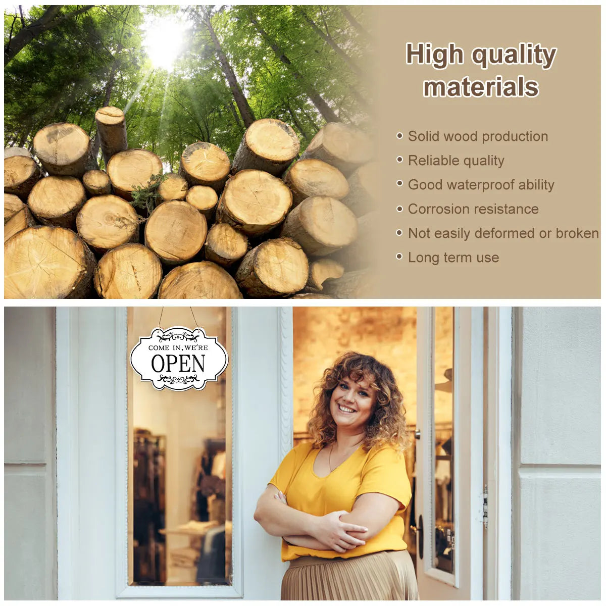 【防水・耐久】木製リバーシブル吊り下げ看板(OPEN/CLOSED)