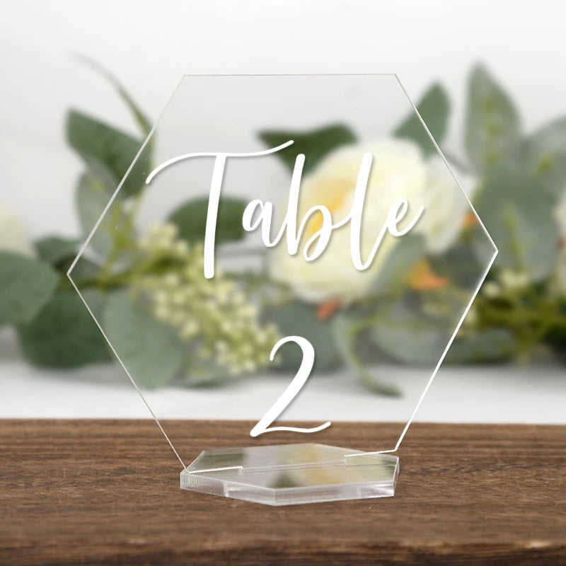 イベント・結婚式装飾|透明アクリル六角形テーブルサインセット