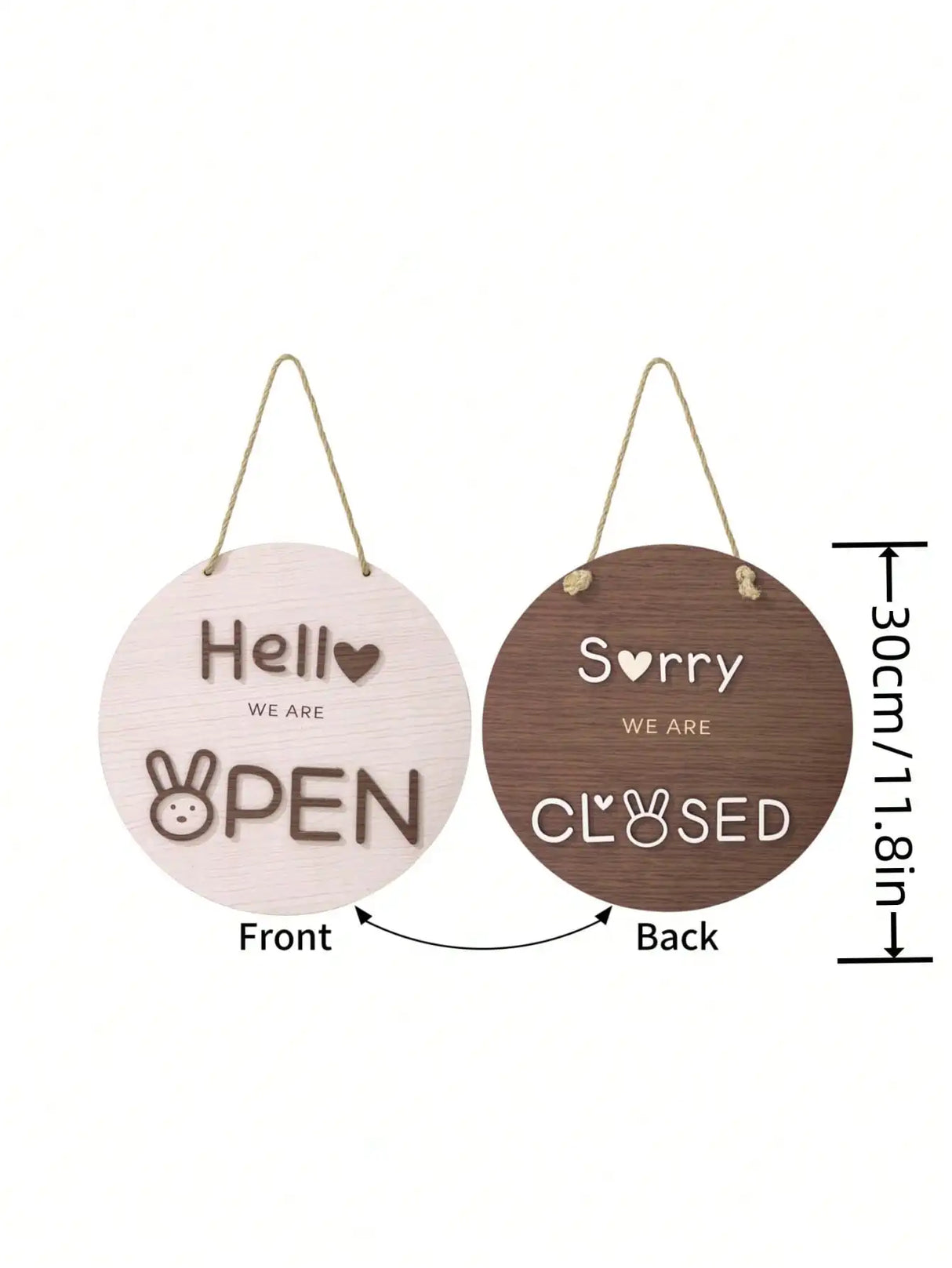 3D両面オープン&クローズ木製ボード吊り下げ看板(ウサギ/イヌ)