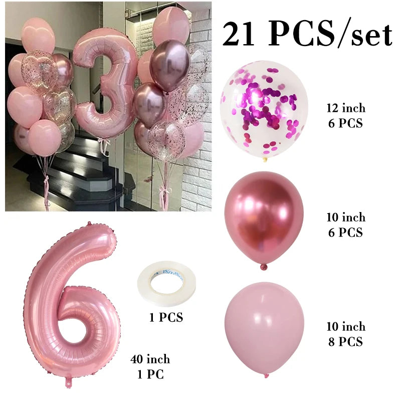 イベント・バルーン装飾 |ピンク数字バルーンセット | 21個
