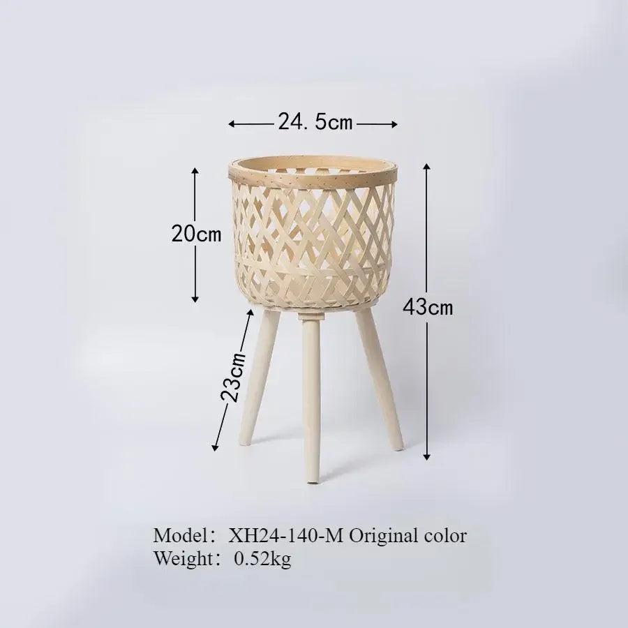 籐製植木鉢・手作り木製・ハイフット・フラワースタンド