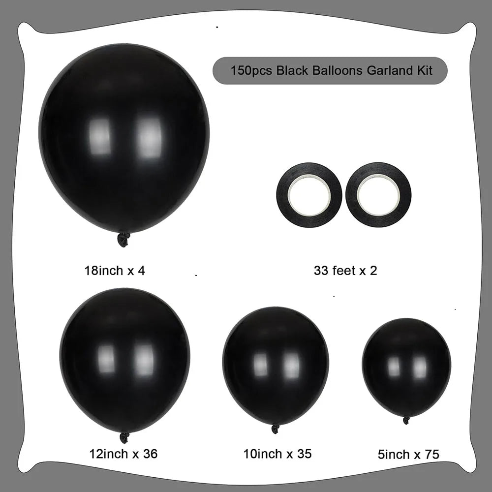 150個入り多サイズ黒バルーンセット