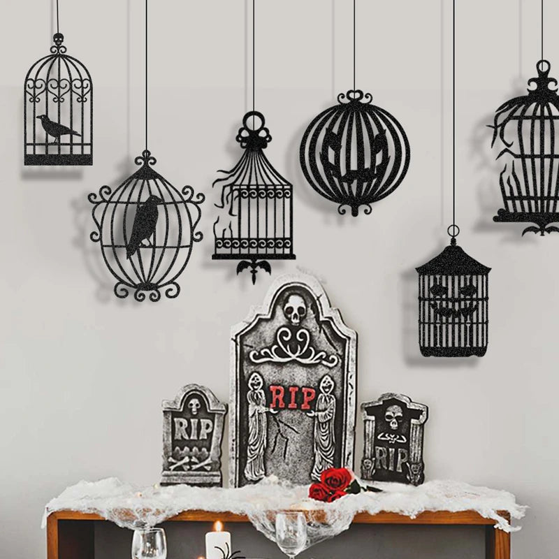 イベント・ハロウィン装飾| ブラックカラス 吊り下げペンダント(6枚セット)