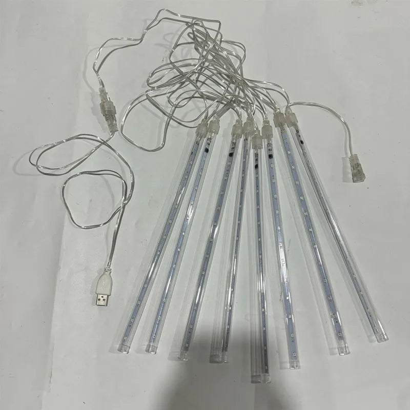 カーテンライト|イベント・クリスマス装飾|LED流星雨8連ライトUSB接続(幅2.8M)