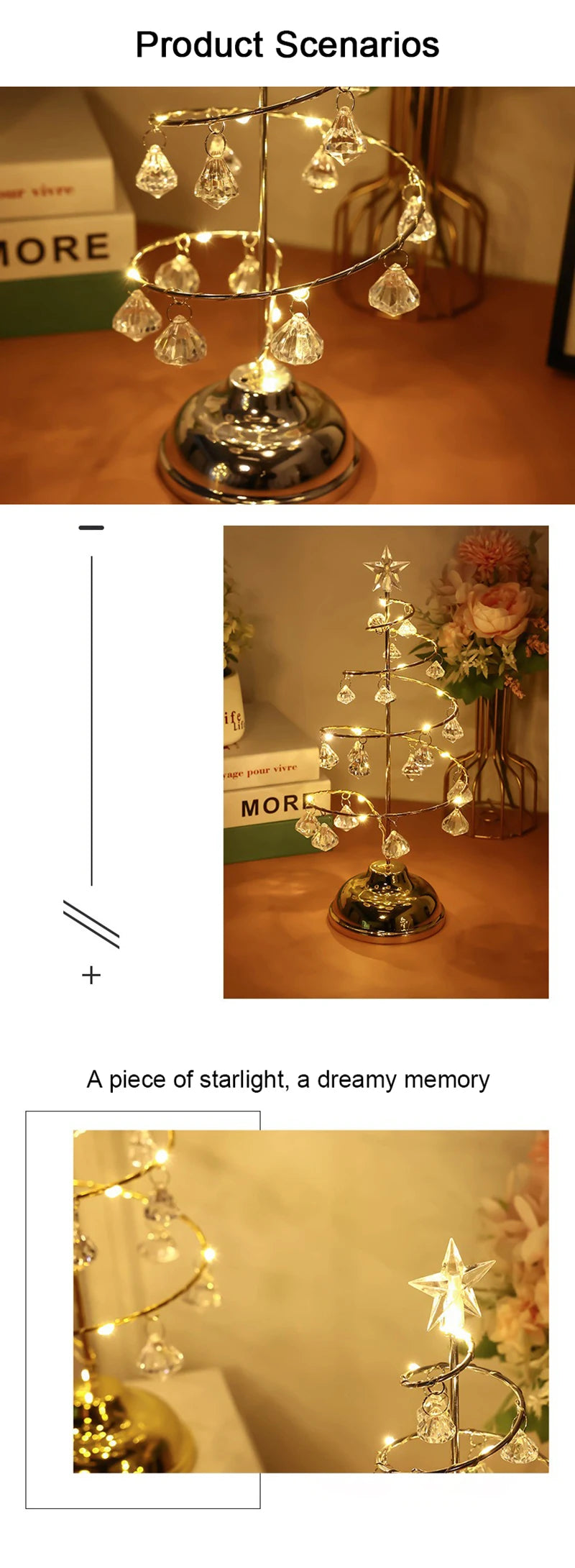 モチーフライト|イベント・パーティー装飾|LED クリスタルツリーテーブルランプ(高さ33c) 電池式