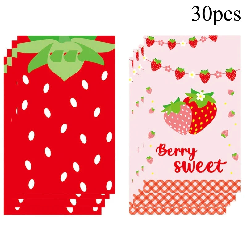 |イベント・ノベルティ用品 |ストロベリー柄 ギフトバッグ 30枚セット | W16.5×H25c